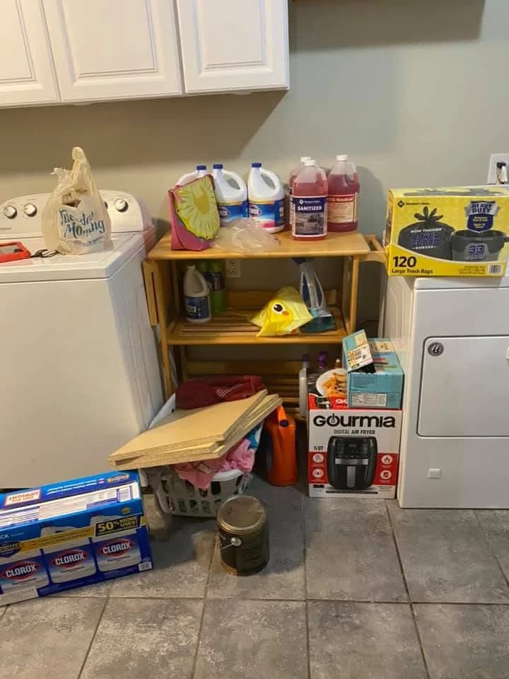 Cleaning supplies organized and ready to work